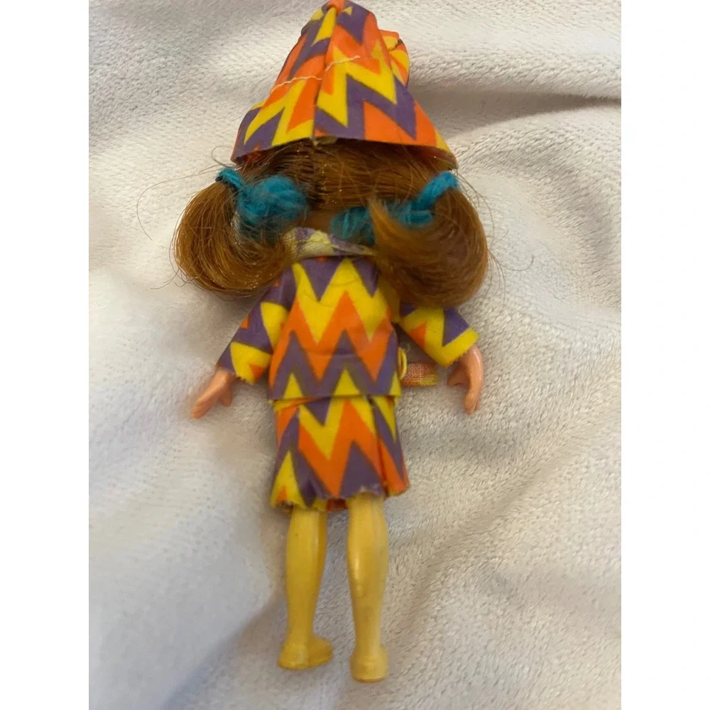 Vintage Hasbro Dolly Darling Mod Chevron Trench Coat Hat Auburn Hair 4.5in